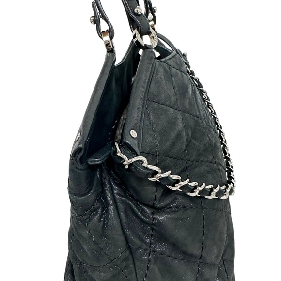 Chanel Matelasse Quilted Black Shimmer Leather Chain Shoulder Tote Bag - Picture 14 of 16